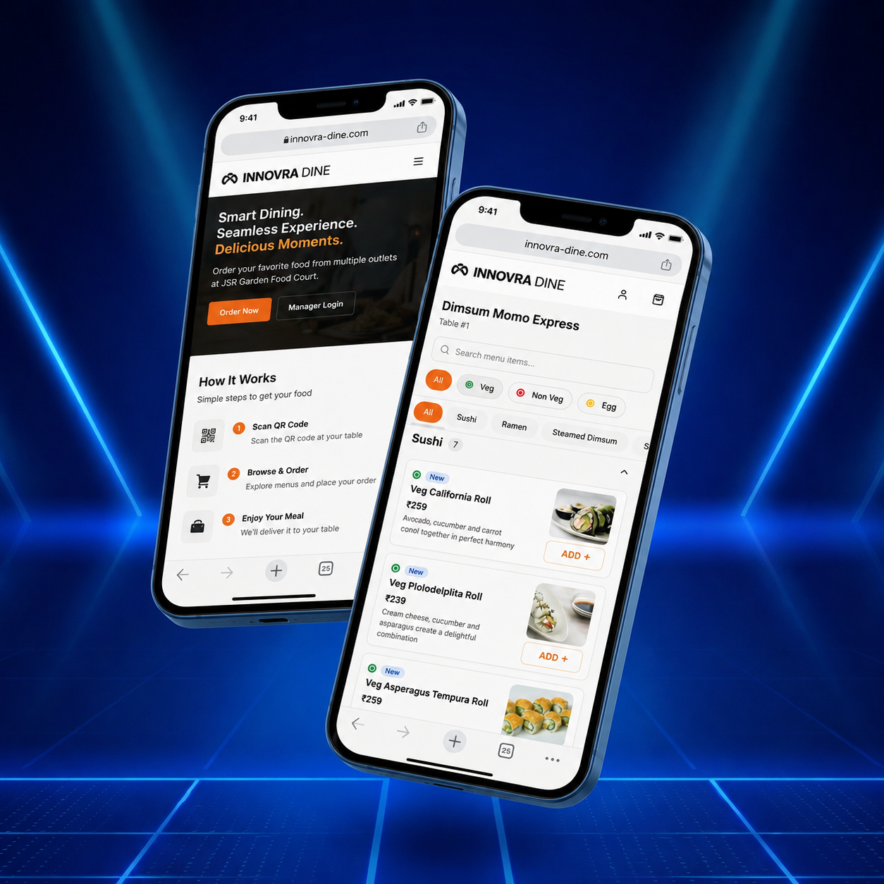 Innovra DINE Mobile Ordering Screen